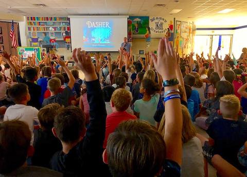 Hands
raised Matt Tavares childrens book author school
visit